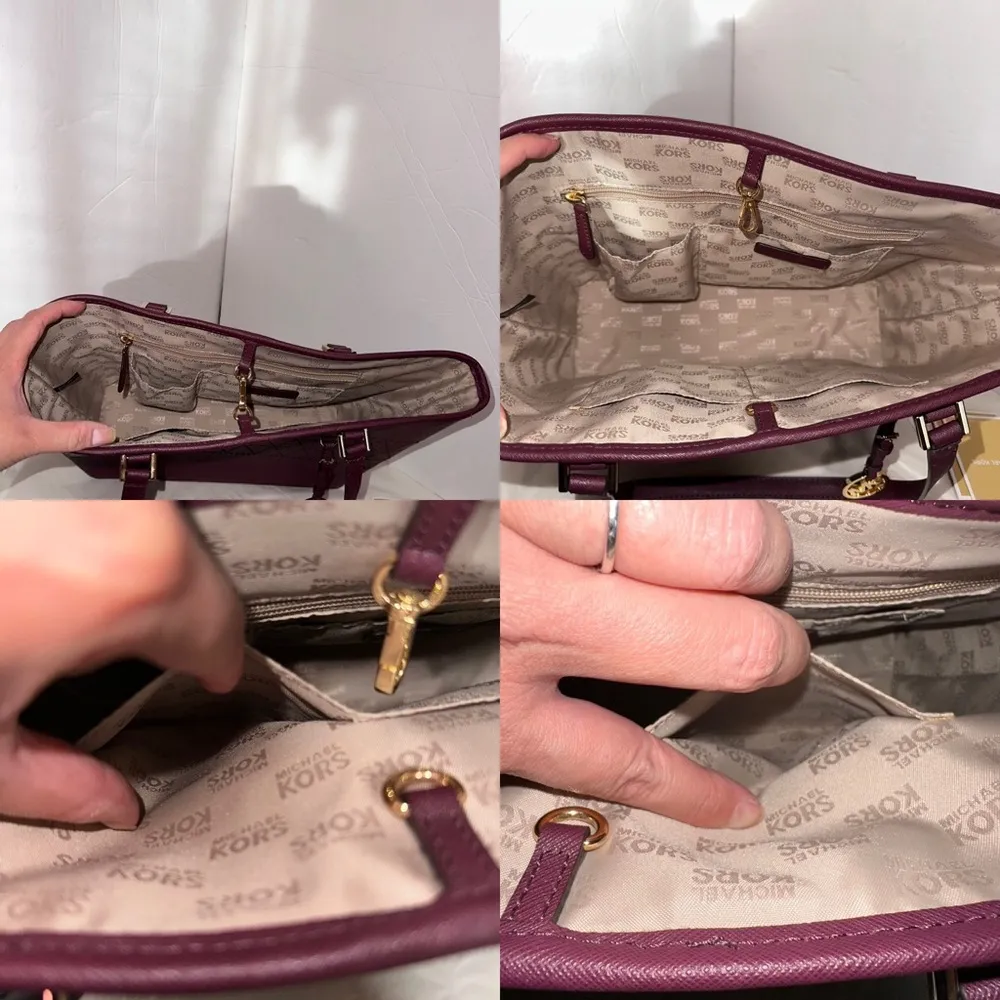 Michael Kors MD Carry All w/ Matching Large Zip Clutch in Plum w/ gold accents - Image 8