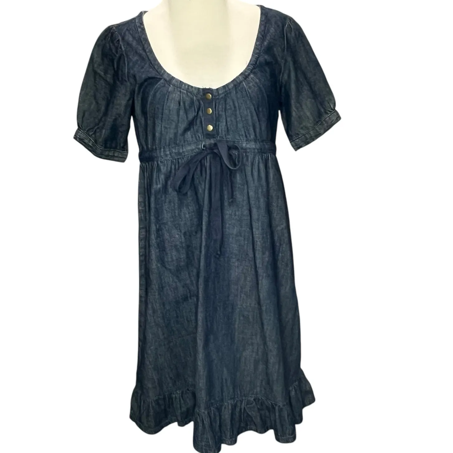 Fleur De Vie Primrose Denim Dress S Blue Babydoll Empire Ruffled Hem Milkmaid - Image 2