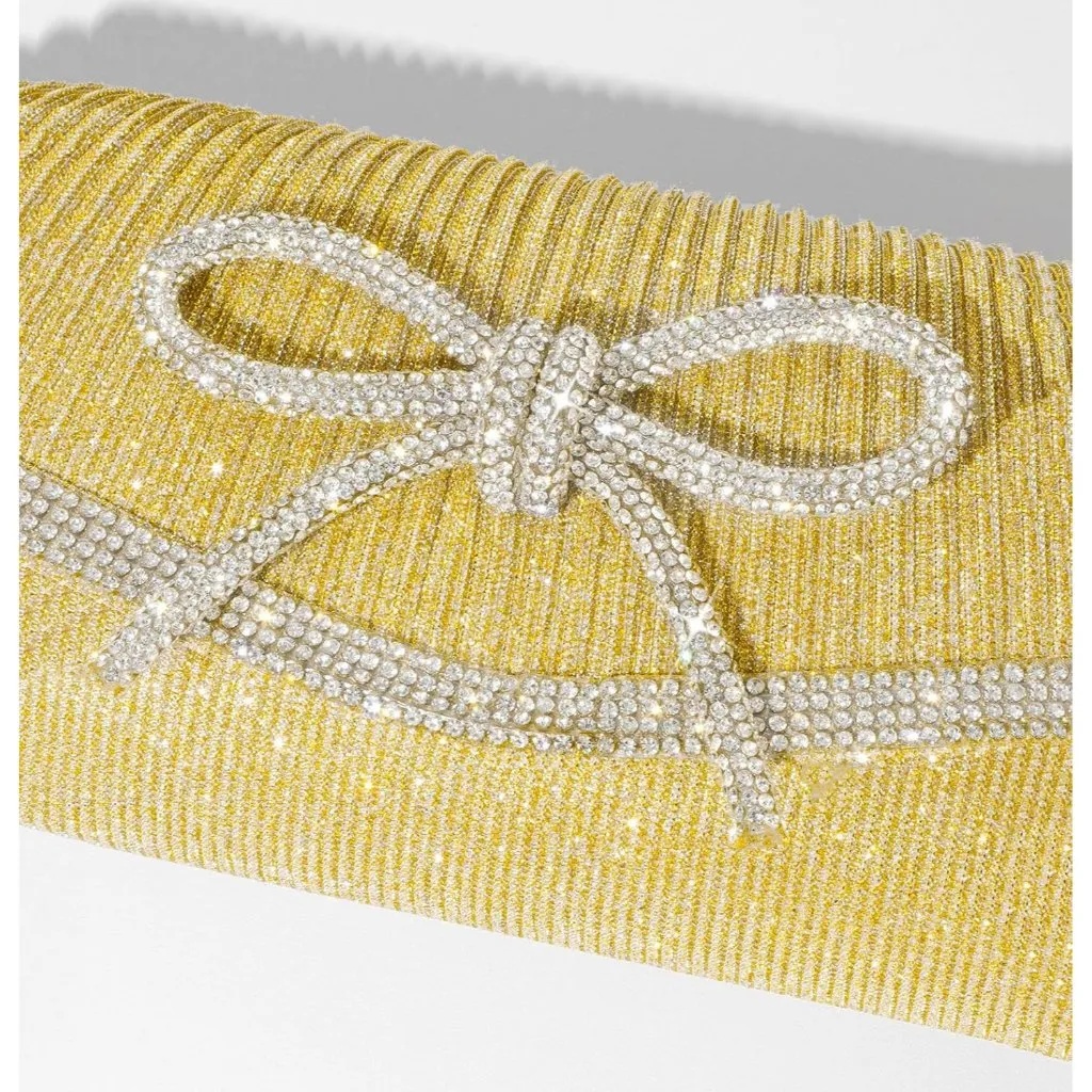 ⚡ Women's Yellow Bow Sparkly Glitter Evening Rhinestone Party Prom Clutch Bag - Image 7