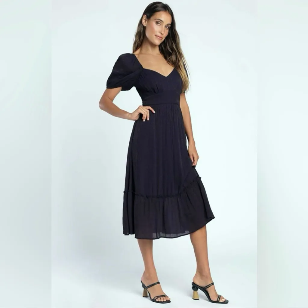 Lulus Simply a Sensation Dark Navy Blue Puff Sleeve Cottagecore Boho Midi Dress - Image 13