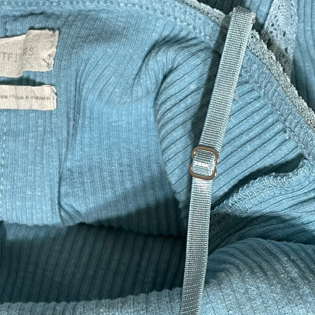 Urban Outfitters Y2K Mini Slip Dress Roxanne Ribbed XS Blue Stretch - Image 4