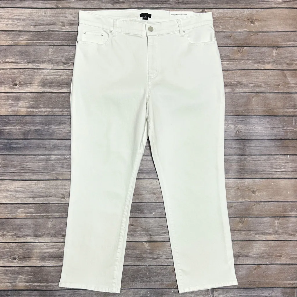 Ann Taylor Factory White Straight Crop Mid Rise Stretch Jeans 14 Petite NWT FLAW - Image 2