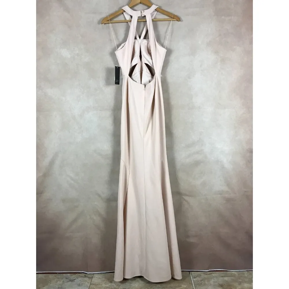 Aidan by Aidan Mattox Blush Pink Crepe Cutout Detail Gown NWT Size 0 - Image 6