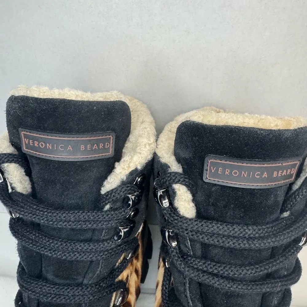 Veronica Beard Galina Leopard Print Leather Workwear Barn Boots Size 7. - Image 4