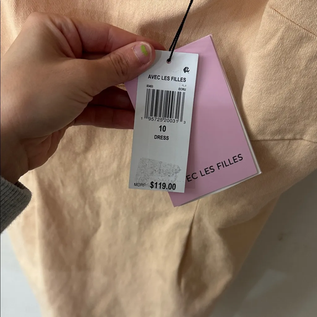 Avec Les Filles Peach Beige Square Neck Sleeveless Tank Bodycon Dress Size 10 - Image 4