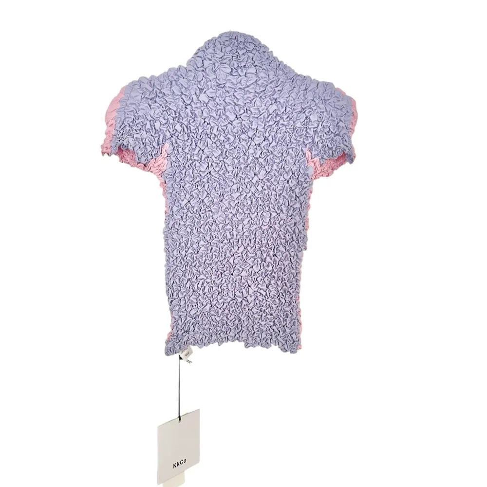 KkCo Split Popcorn Polo Shirt New Size XS Baby Tee Y2K Pink - Image 6