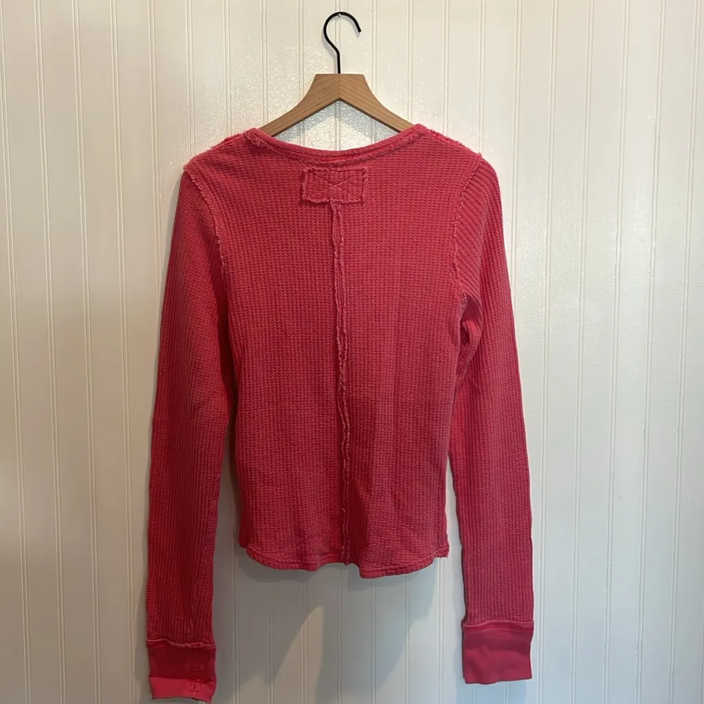 FREE PEOPLE We The Free Roll With It Thermal Top Ribbed Distressed Pink Size L - Image 6