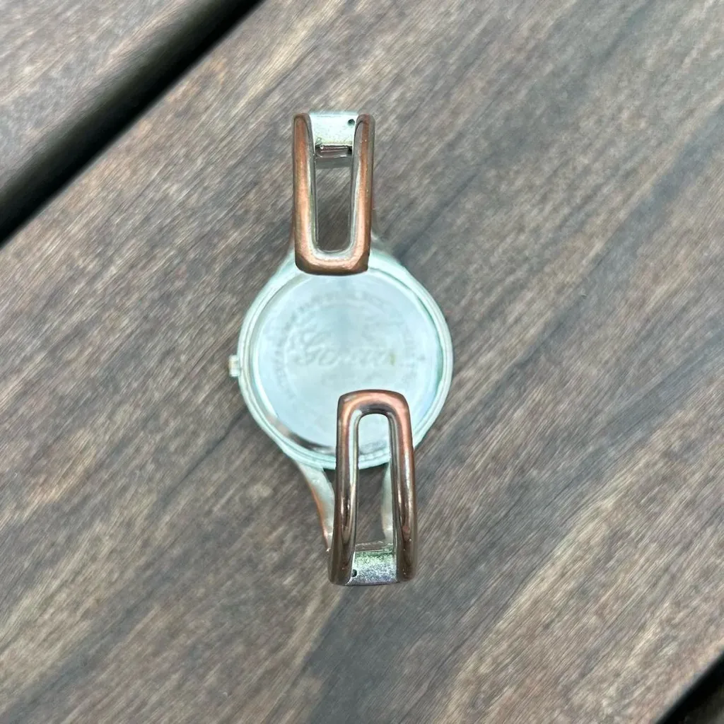 Silver Quartz Analogue Watch w/ Black Face Cuff Band Made in Japan - Image 8