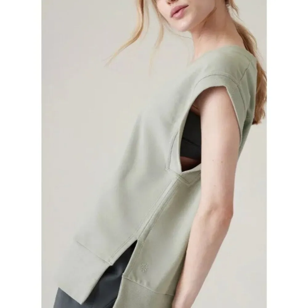 Athleta XL Retroterry V-Neck Sweatshirt Tee X-Large Sleeveless Fern Green - Image 3