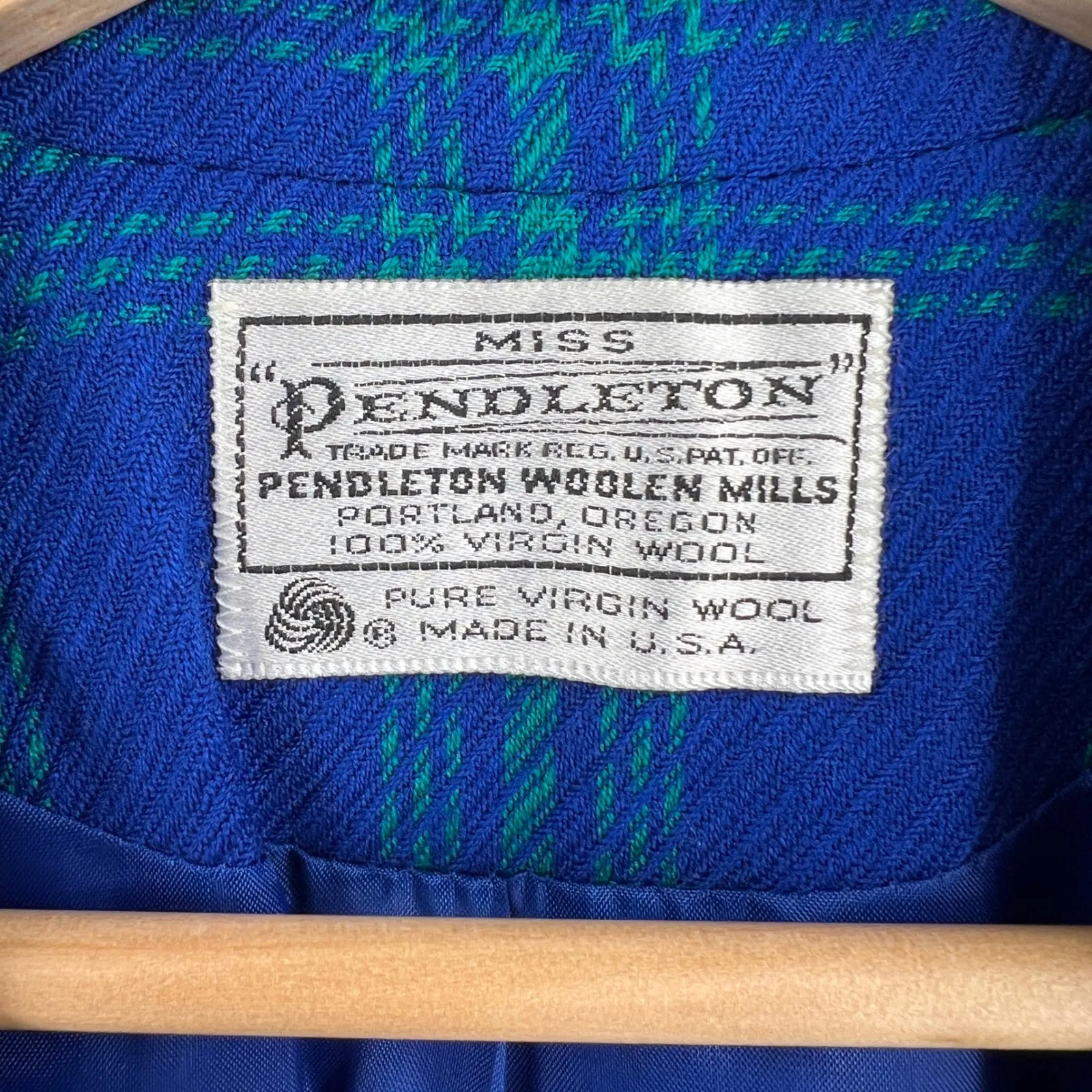 Vintage Pendleton Wool Blazer Plaid Blue Green One Button Preppy USA Womens 8 - Image 6