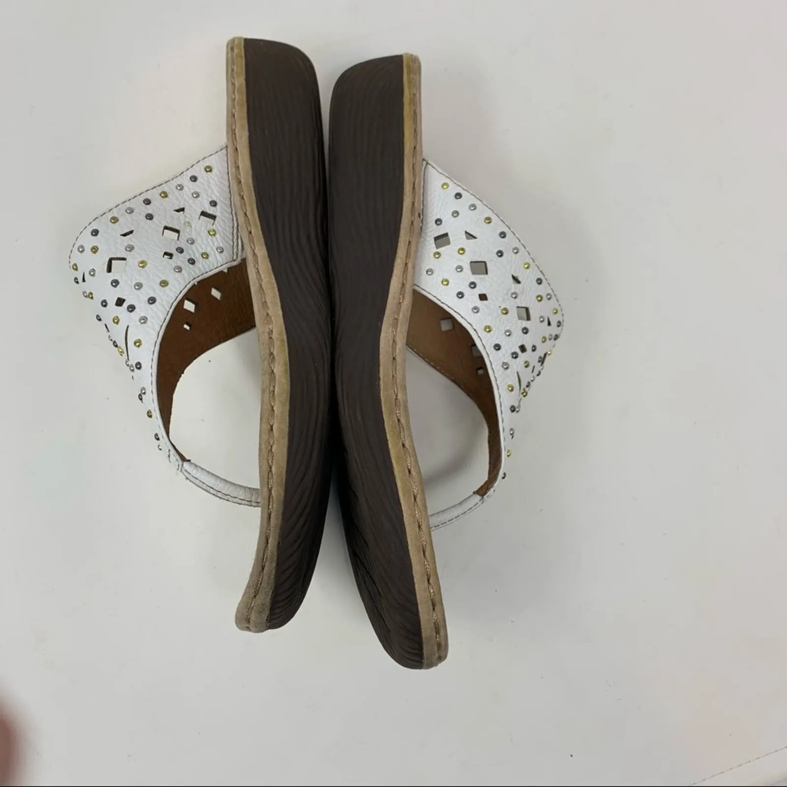 Clarks White Studded Perforated Thong Sandal 11 - Image 5