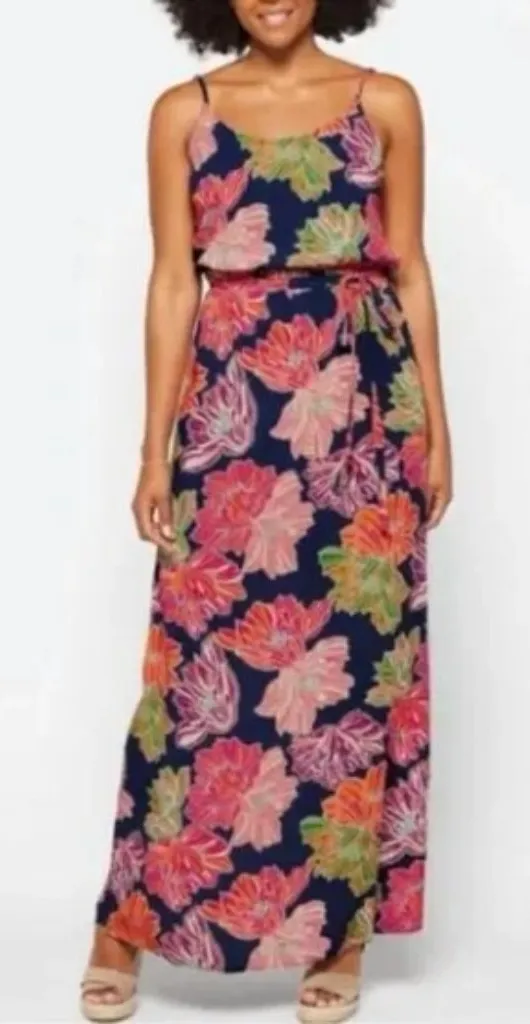 Michael Stars Athena Floral Maxi Dress Rayon Sundress Hawaiian Vacation Cruise - Image 1
