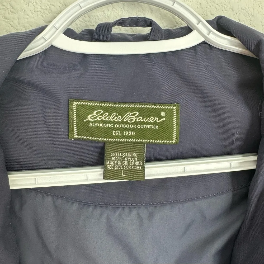 dark navy blue zip up rain jacket with hood women’s size L - Image 2