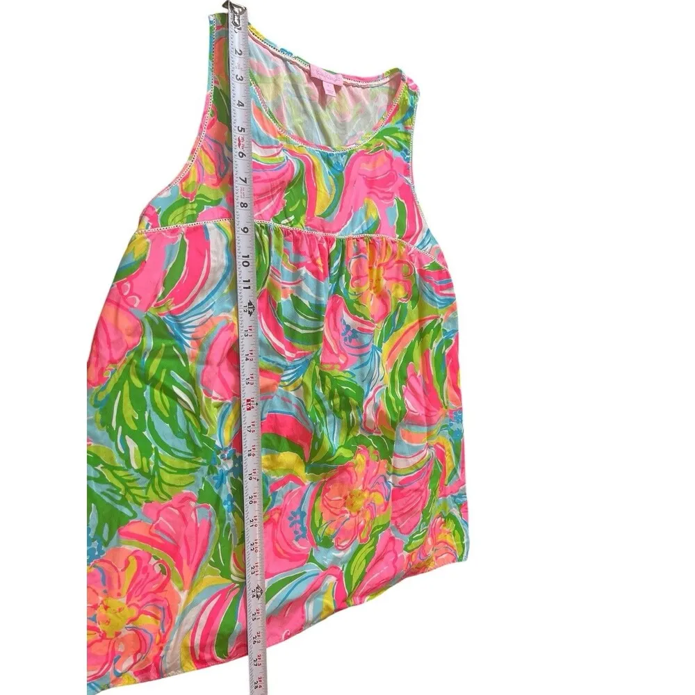 Lilly Pulitzer Bright Pink Abstract Floral Babydoll Pullover Sleeveless Top L - Image 7