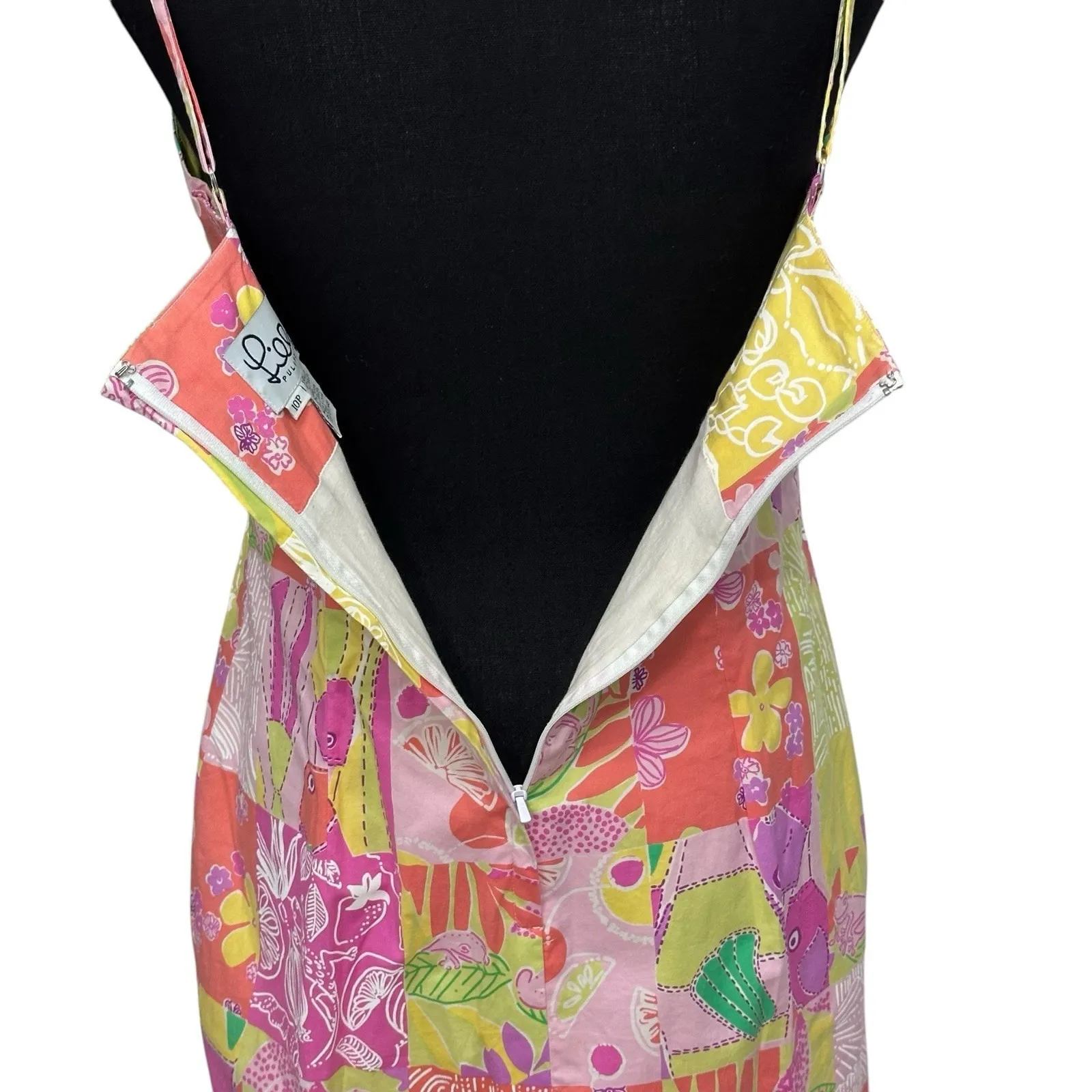VTG Lilly Pulitzer Dress‎ Chef's Blend Patchwork Size 10P Spaghetti Straps READ - Image 4