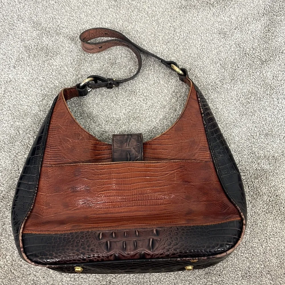 Brahmin Melbourne Maggie Cognac Brown Crocodile Hobo Leather Shoulder Bag - Image 5