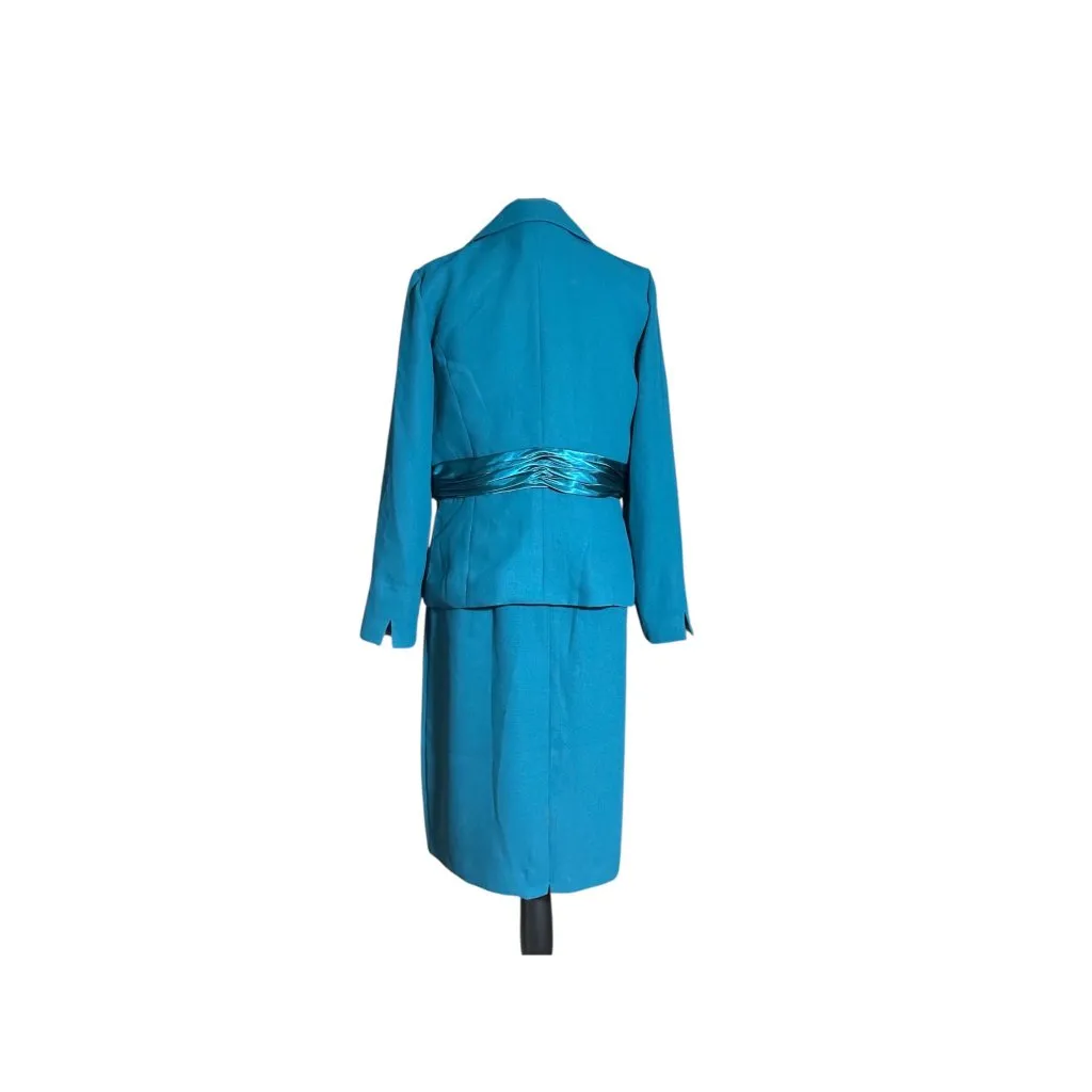 Vintage Coldwater Creek 2-Piece Dress Suit Blazer Jacket Pencil Dress Teal Blue - Image 2