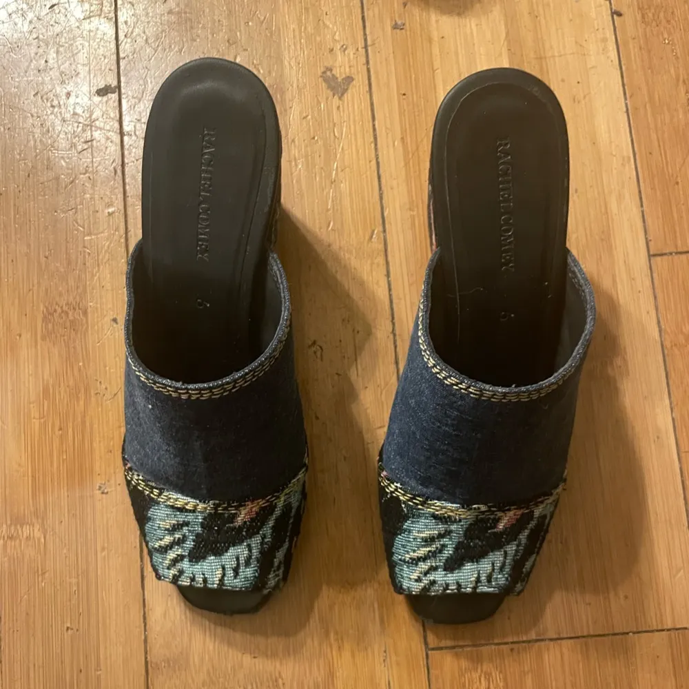 Rachel Comey Denim Embroidery Open Toe Mules - Image 3