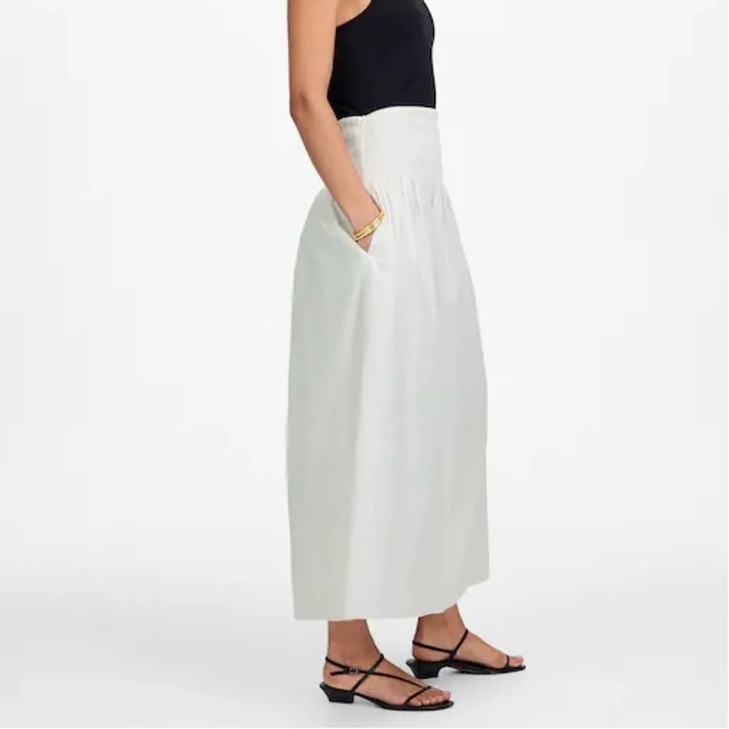 NWT Madewell Women's 2X White Smocked-Waist Poplin Midi Skirt Casual - Image 2