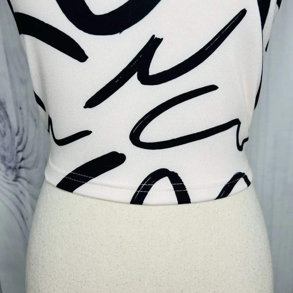 SHEIN Women's Black Ivory Satin Tie-Neck Halter Crop Top Smocked Back Sz S - Image 4