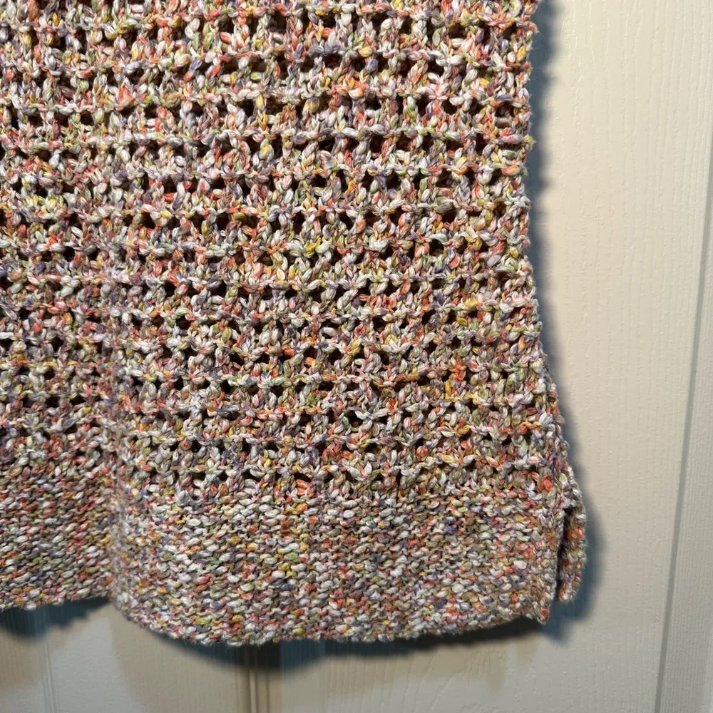 Women’s CAbi Chunky Loose Knit Crochet Sweater Top Colorful Short Sleeve Size XS - Image 4