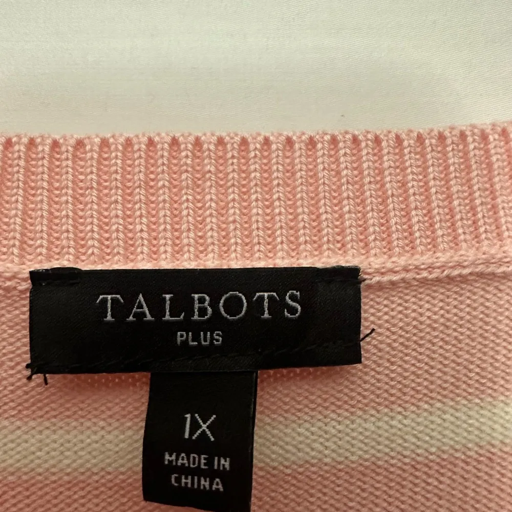 Talbots Crewneck Sweater Embroidered Butterfly Stripe Size 1X Long Sleeve Pink - Image 4