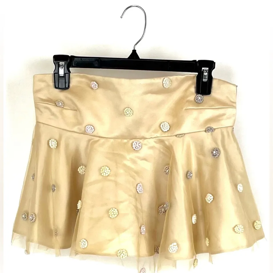 Natasha Zinko Strapless Peplum Tube Top Gold Embroidered Pom Pom Flowers sz 4 - Image 2