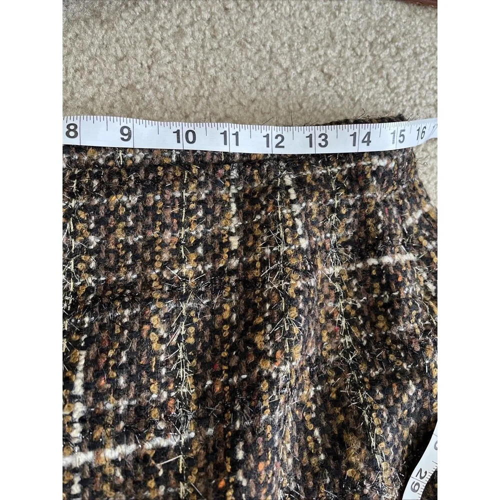 Vintage Cartoon Fashion Brown White Wool Blend Tweed Pencil Skirt Size 6 EU 42 - Image 9