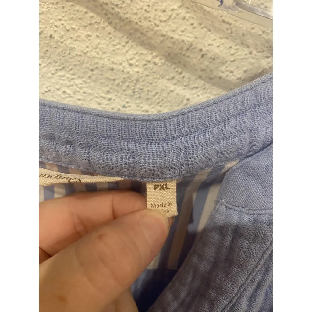 Soft Surroundings Shirt Womens PXL Blue Crinkle Gauze Henley Tunic Pockets - Image 3