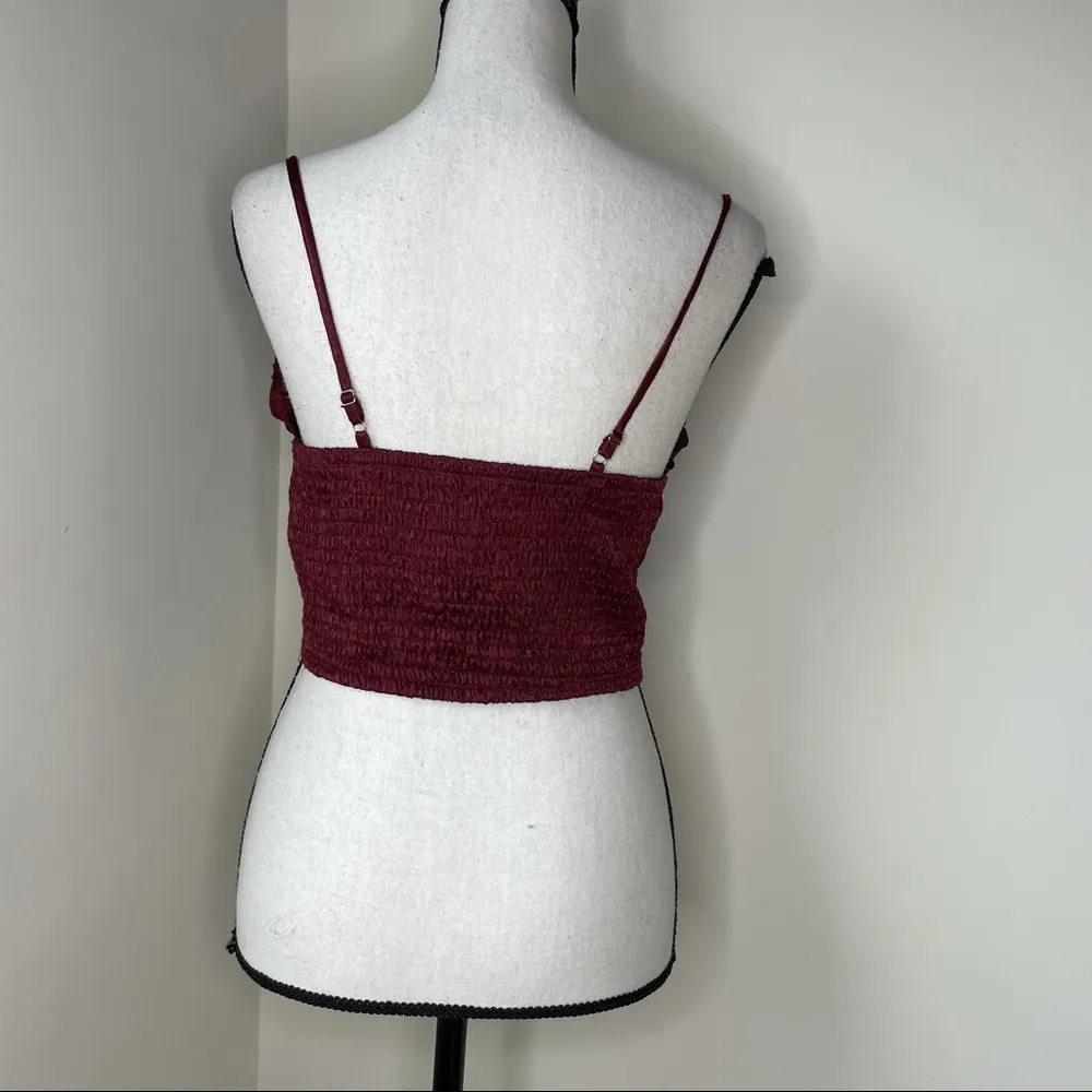 Shein Maroon Lace Up Front Shirred Cami Top - Image 3