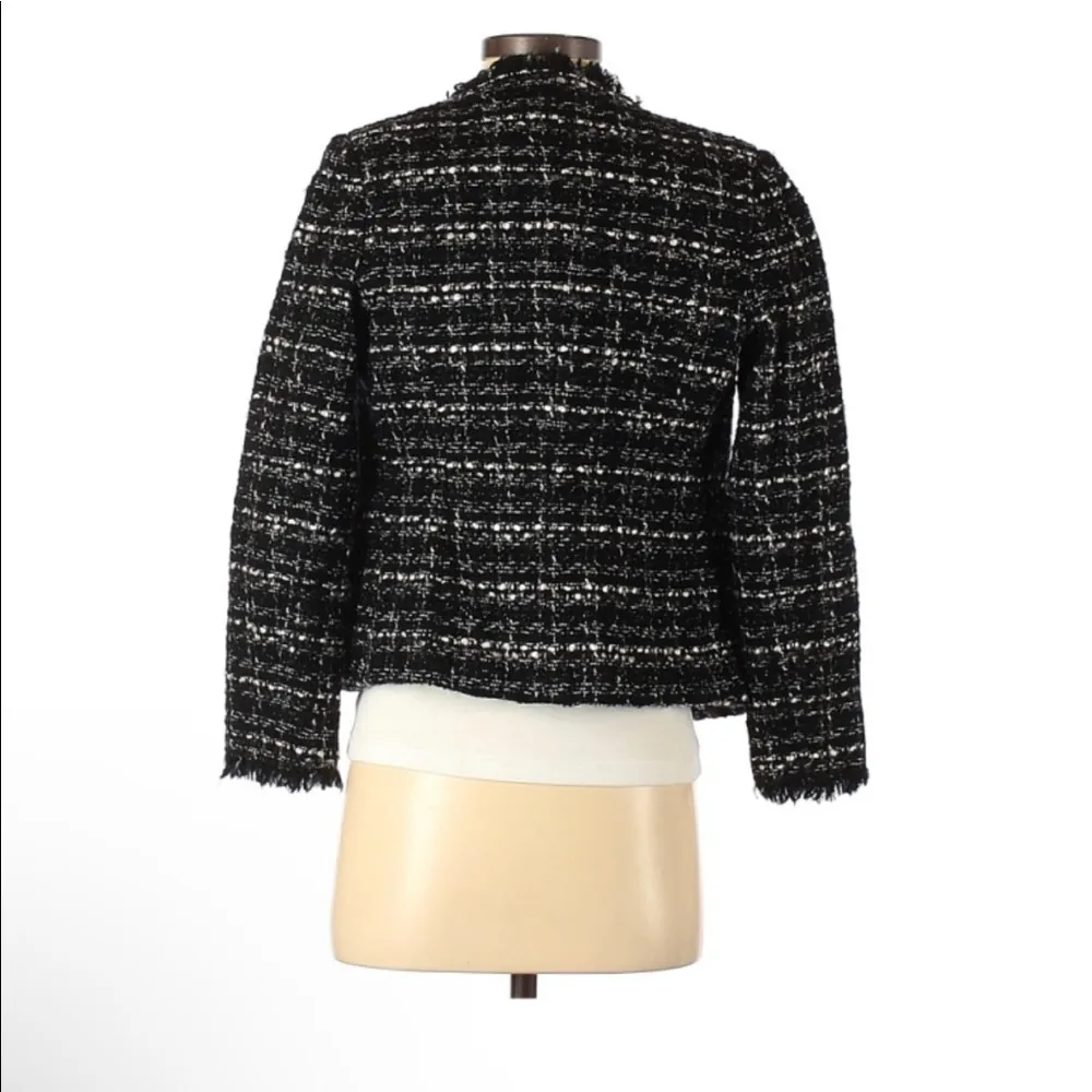 Black Tweed Collared Open Blazer Professional Career Work Jacket Size XSmall EUC - Image 3