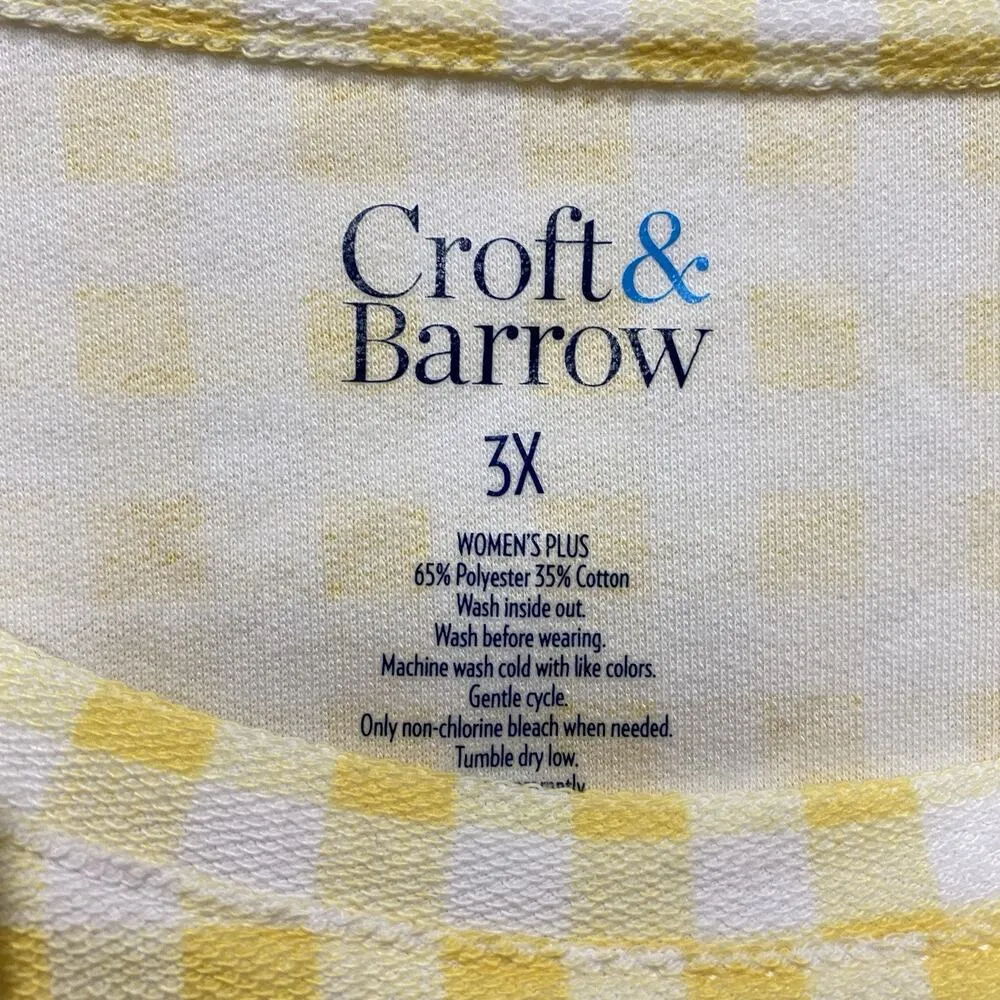 Croft & Barrow Top Womens 3X Yellow White Long Sleeved Sweater Blouse Casual - Image 4