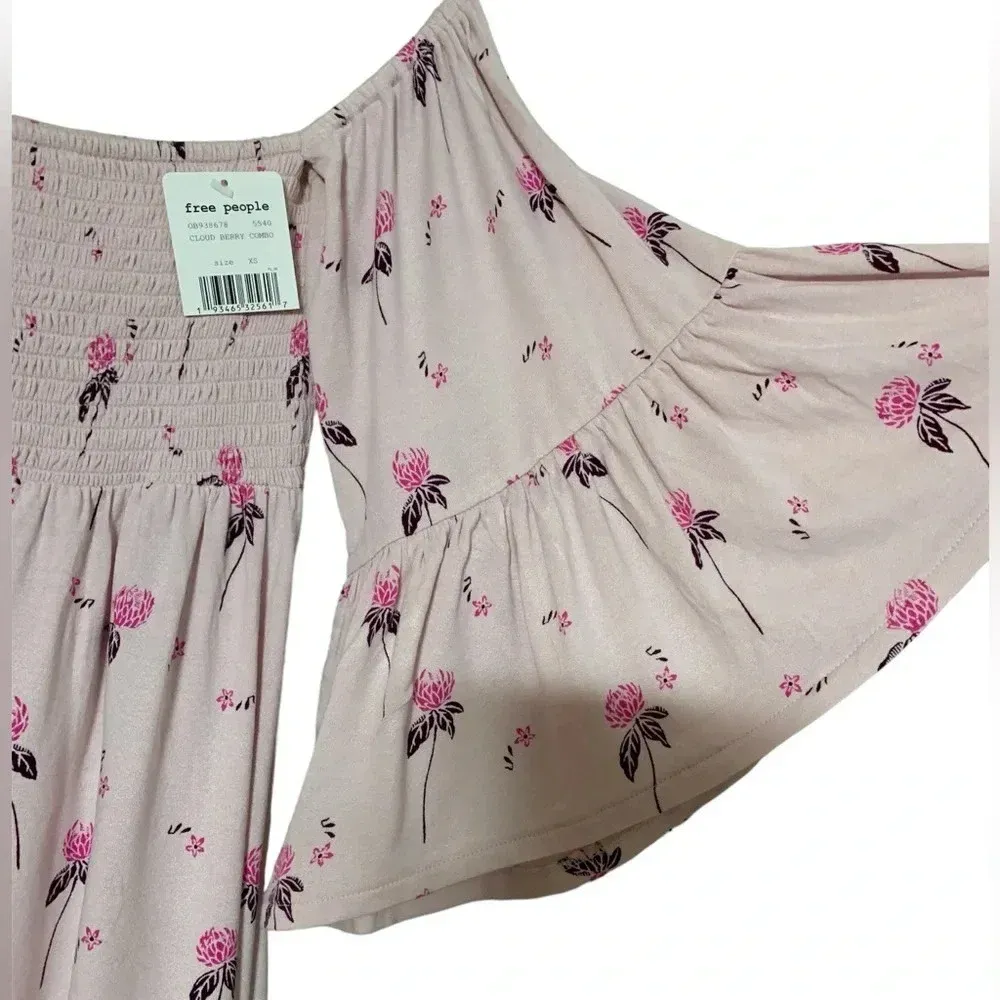 Free People Off Shoulder Tunic Top in Cloud Cherry Combo - Image 7