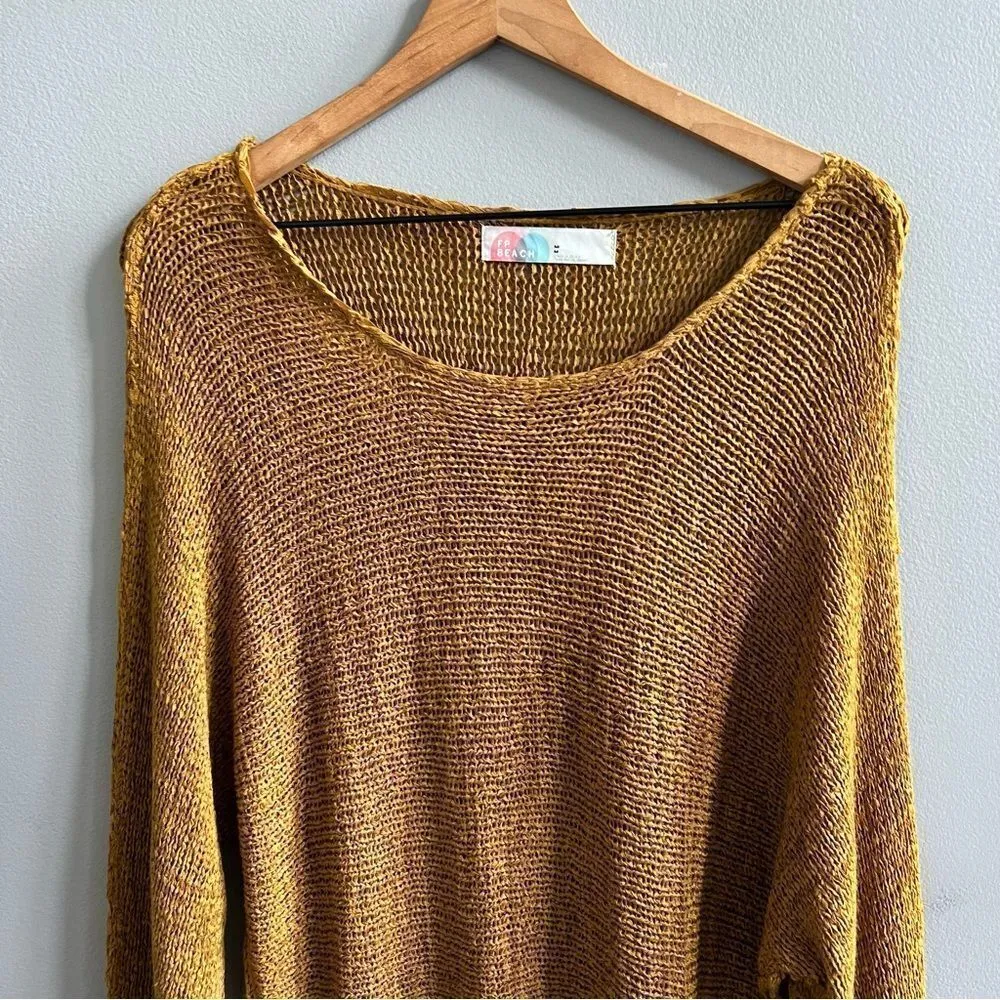 Free People Beach Naomi Tunic Sweater Swim Cover Up Mustard Yellow Gold Medium - Image 3