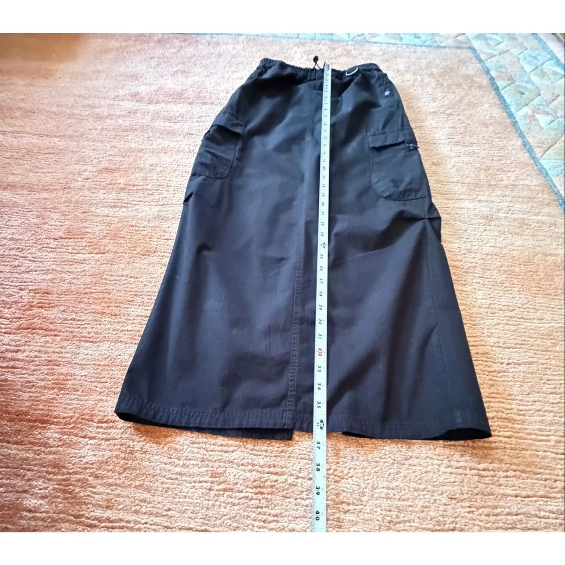 Zara Black Utility Cargo Midi Skirt XS Elastic Waist Pockets - Image 4