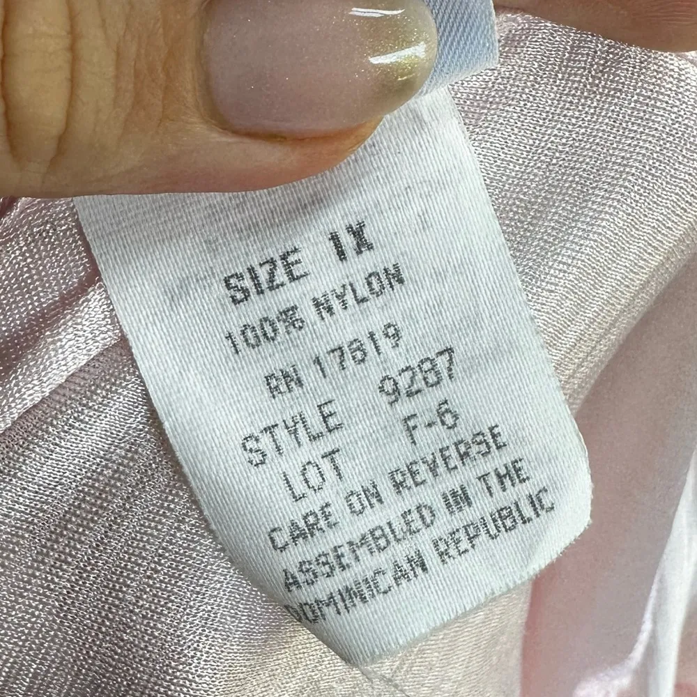 Vintage 1980’s dainty lace collar long night gown blush pink size XL 3/4 sleeve - Image 3