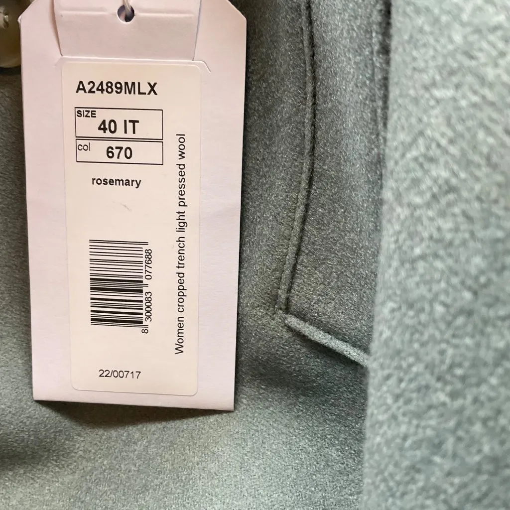 Rare NWT Harris Wharf London cropped wool trench Coat mint Green IT40 bust37 US4 Size 4 - Image 5