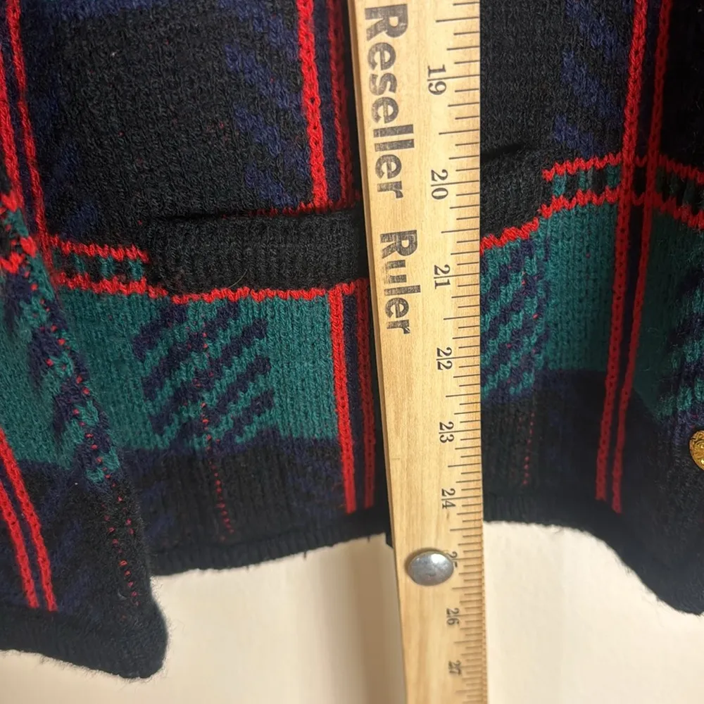 Crystal Kobe Vtg Button Up Plaid Cardigan Sweater Womens size medium cute Green - Image 7