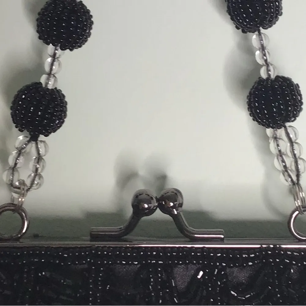 Jessica McClintock Black Mini Beaded Evening Bag with Beaded Handle - Image 3