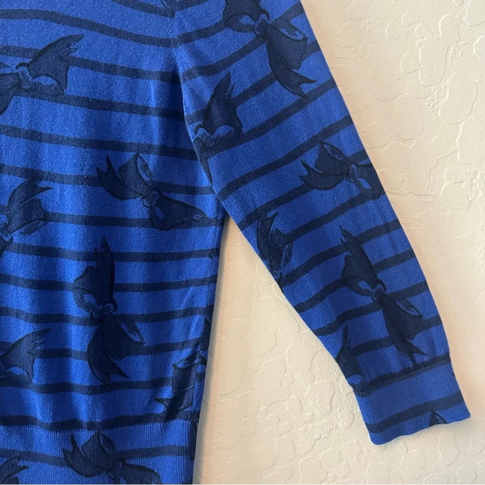 Ann Taylor blue and black striped bow print cardigan sweater size medium - Image 6