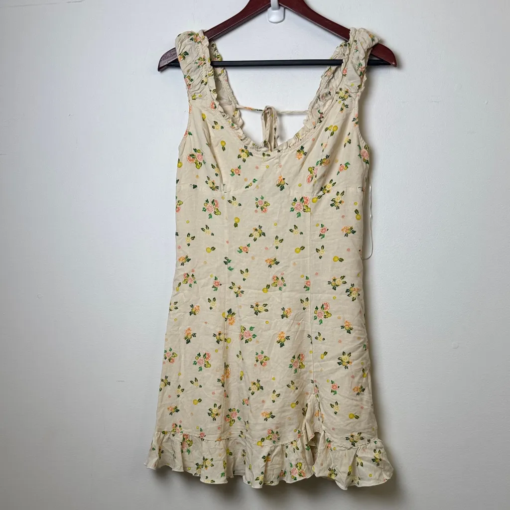 Free people like a lady citrus printed mini dress size Small Linen Blend - Image 4