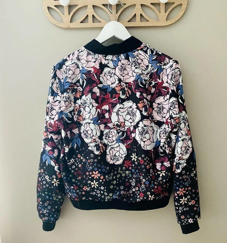 Elodie Floral Print Bomber Jacket Sz Medium - Image 2