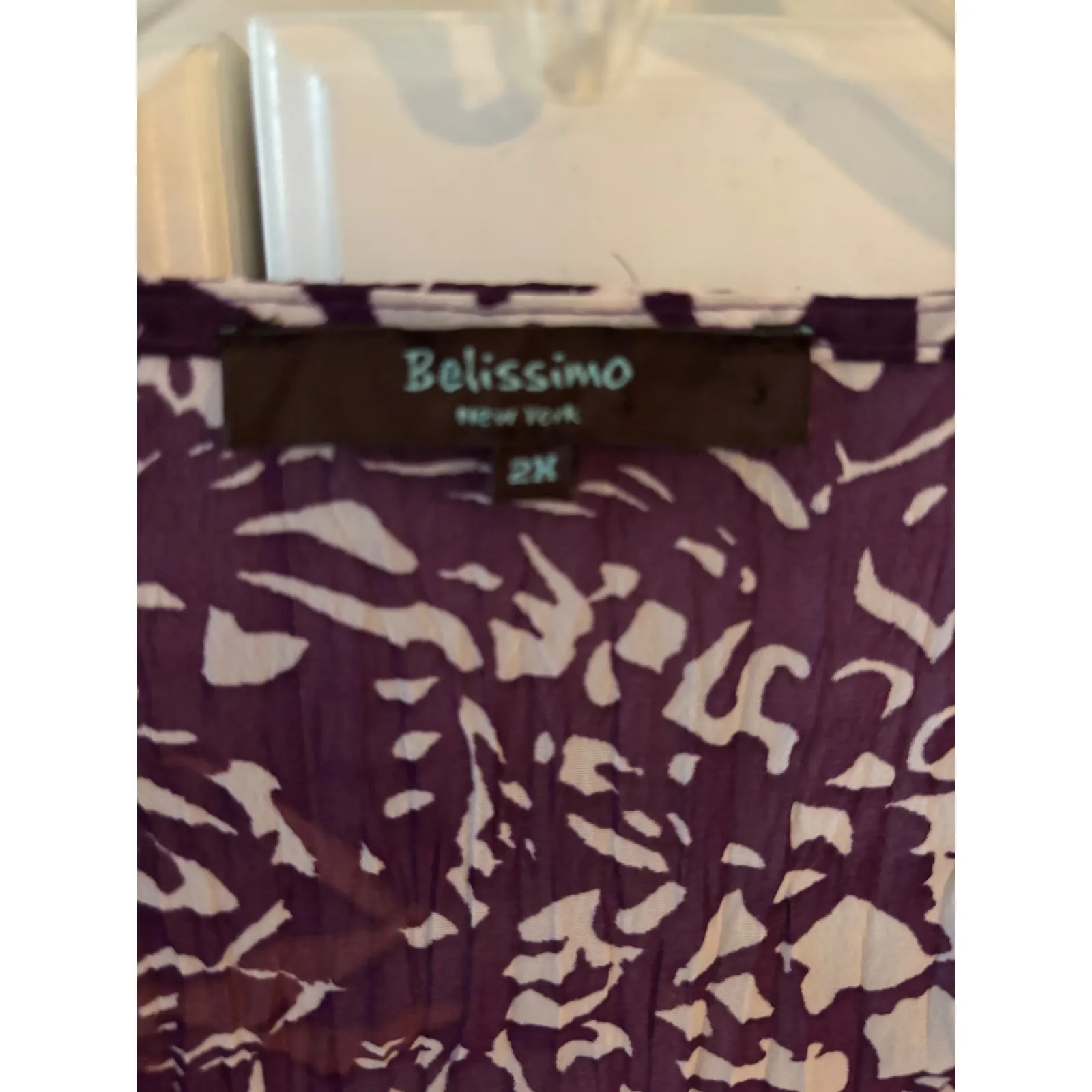 Belissimo New York Womens Purple White Print V Neck Lace Trim Tunic Top 2X - Image 3