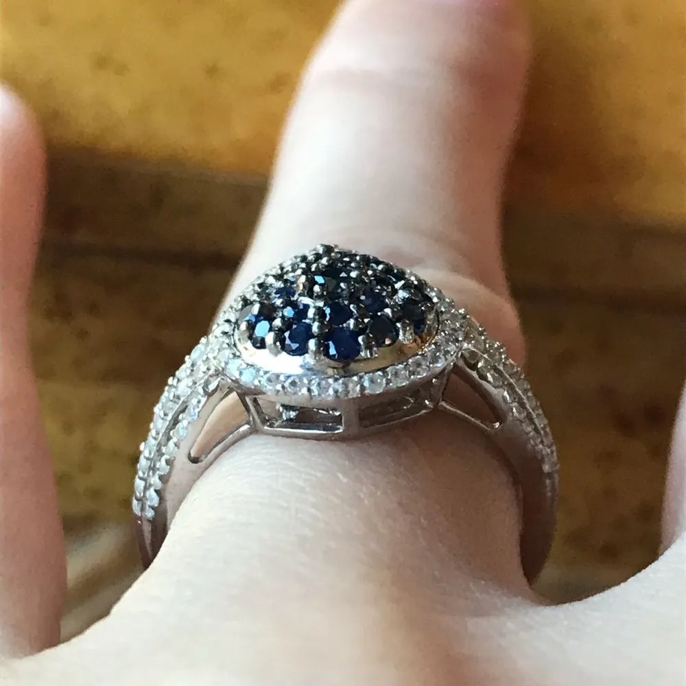 Natural Blue Sapphire Sterling Silver Teardrop Ring Size 7 - Image 2