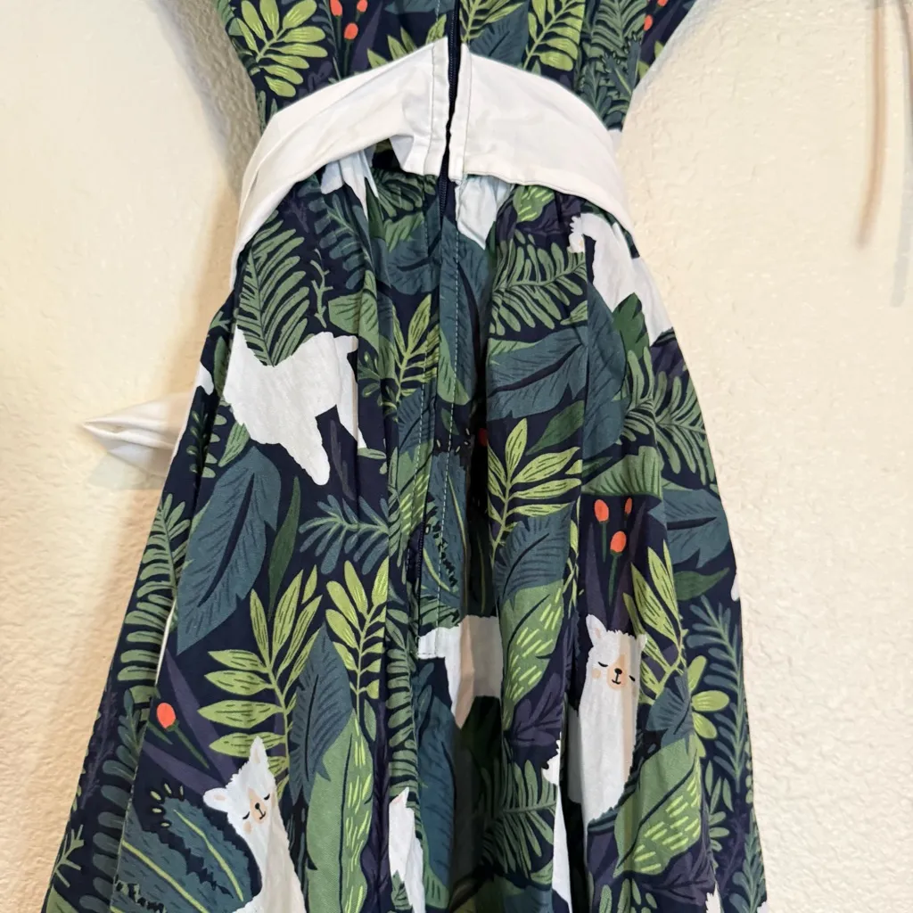 Unique Vintage 1950s Green Leaf & Llama Print Cotton Dakota Flare Dress - Image 13