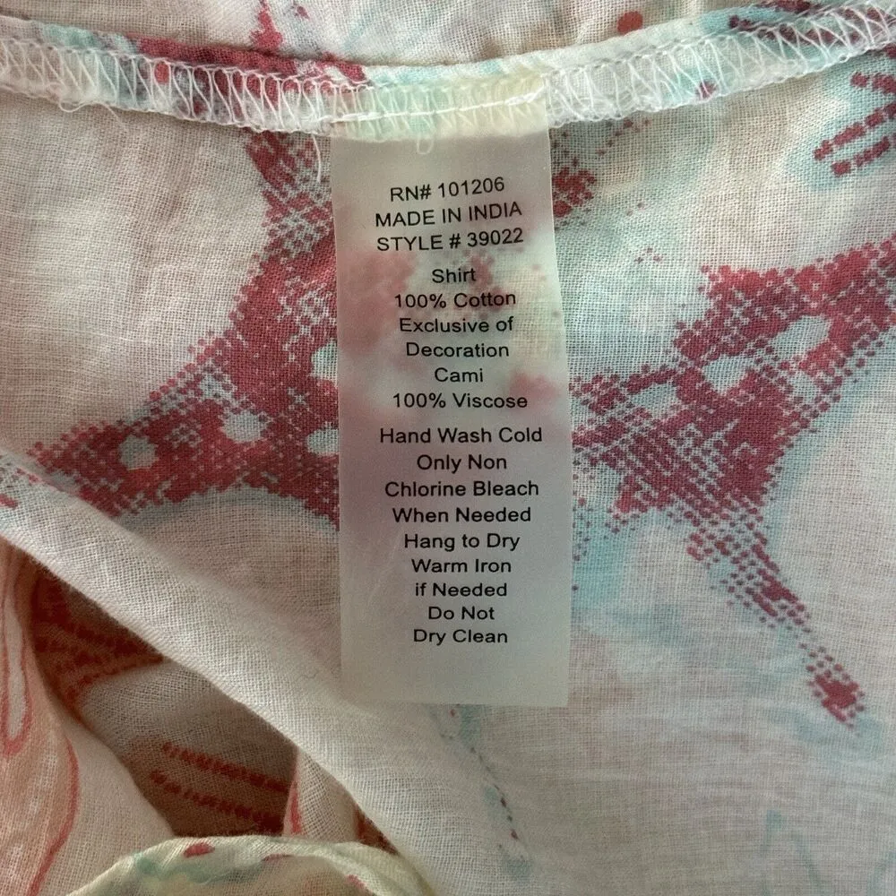 Soft Surroundings Shirt Women Small Petite Cream Multicolor Coral Reef Tunic Top - Image 8
