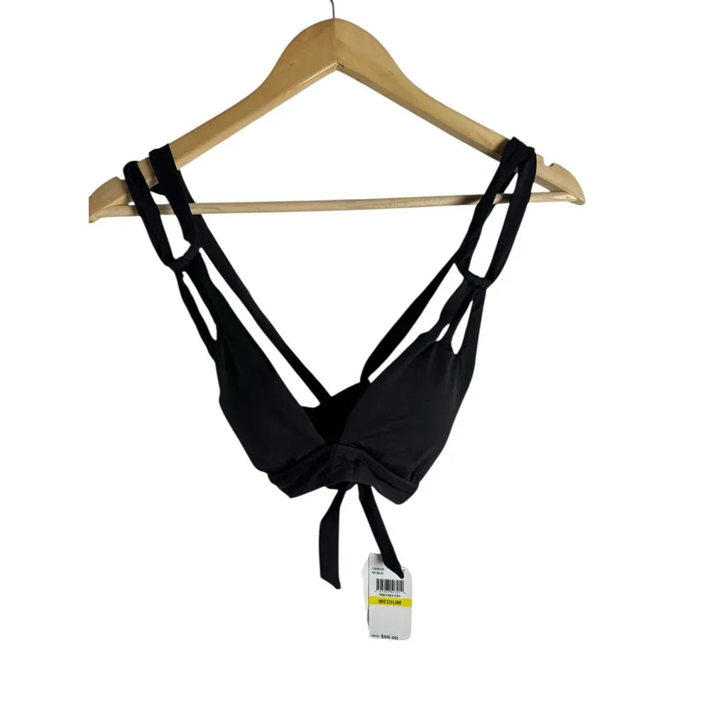 Becca Color Code Elaine Black Split Strap Tie Back Bikini Swimsuit Top Size M - Image 3