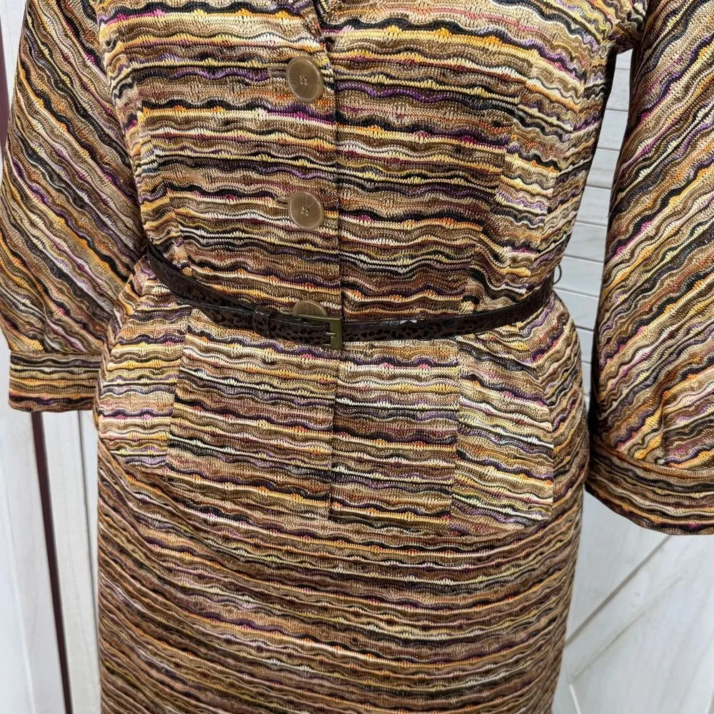 Vintage Isabel & Nina Dress Barn Striped‎ Knit Blazer Skirt Suit Tan Multi 12 - Image 6