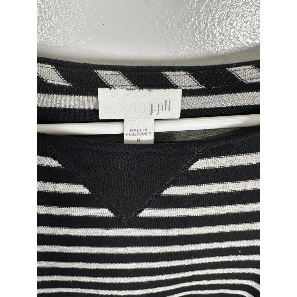 J. Jill Medium Knit Dress Long Sleeve Black Gray Striped Knee Length Cotton - Image 10