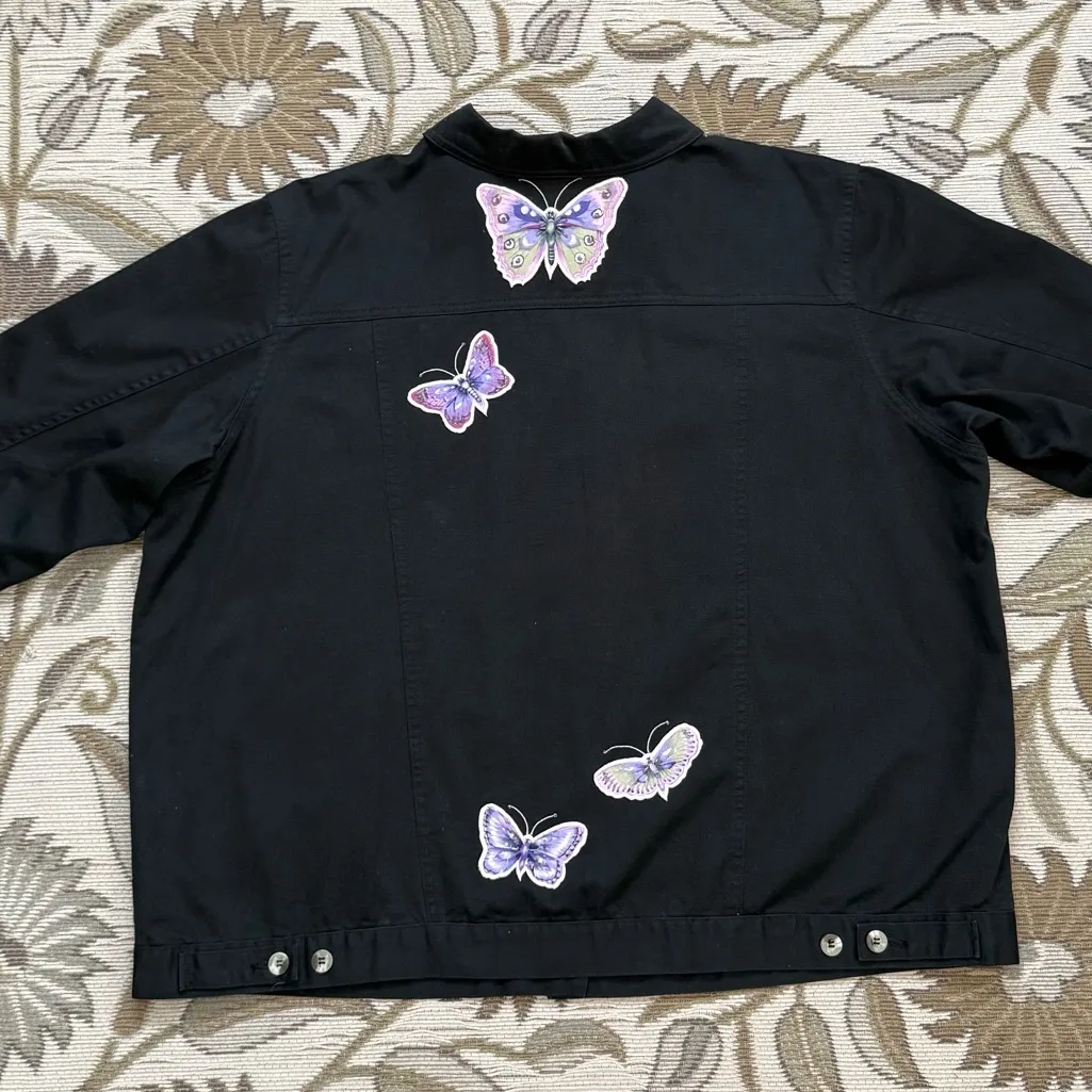 Vintage Quacker Factory Butterfly Jacket Shacket Embroidered Button Down 1X XL - Image 3